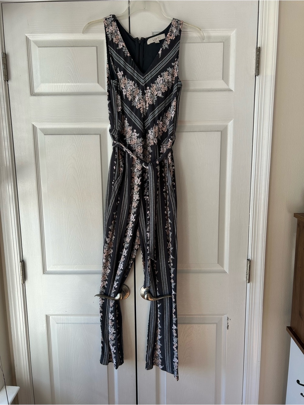 LOFT Floral Stripe Wide-Leg Jumpsuit